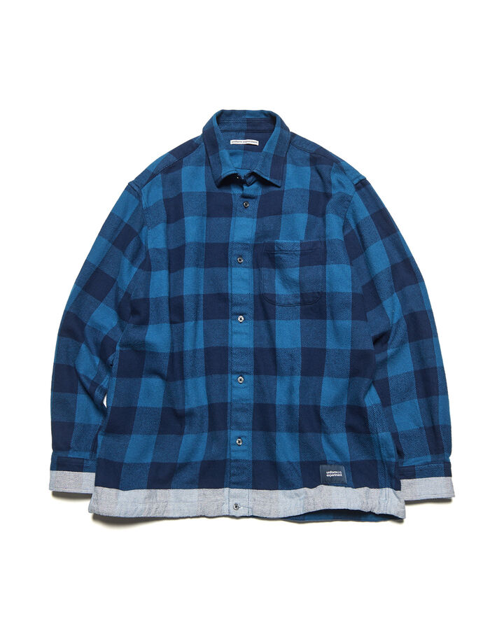 LINE FLANNEL CHECK DRAWCORD SHIRT,BLUE, medium
