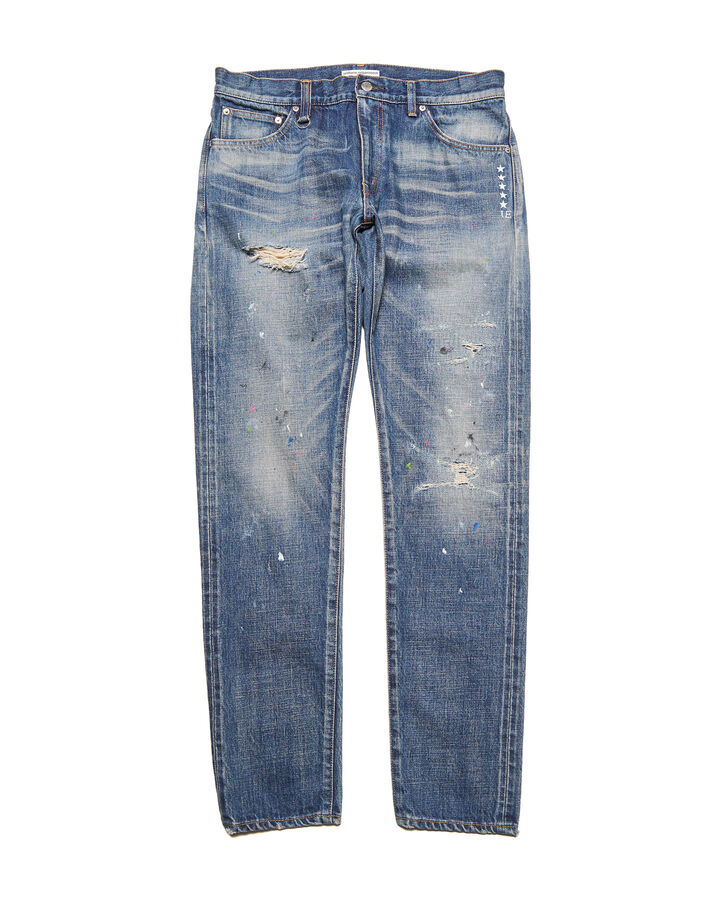 DAMAGED DENIM TAPERED-FIT JEANS,INDIGO, medium