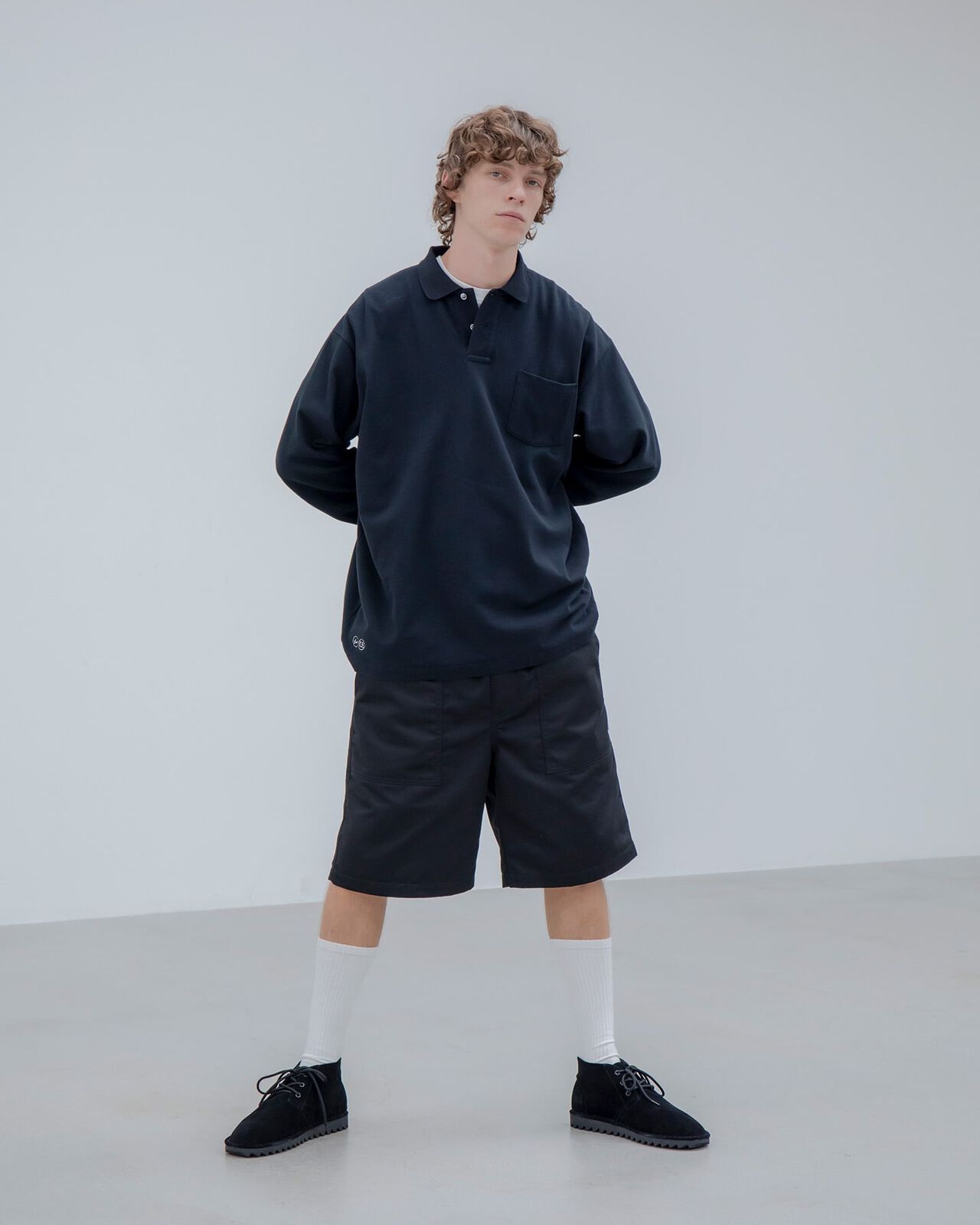 L/S POCKET BAGGY POLO,SAX, large image number 4