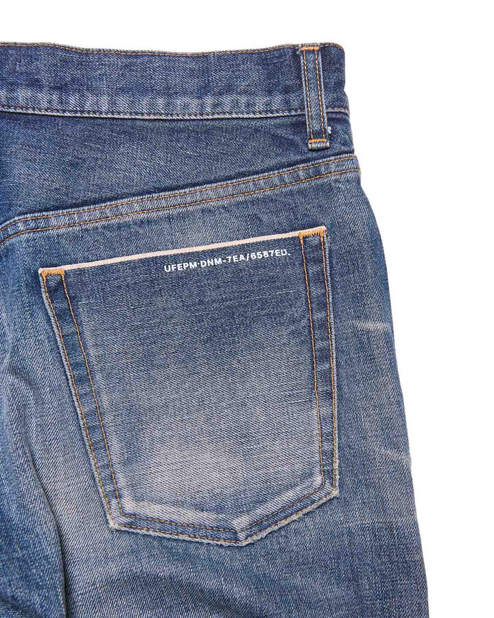 DAMAGED DENIM TAPERED-FIT JEANS,INDIGO, medium image number 4