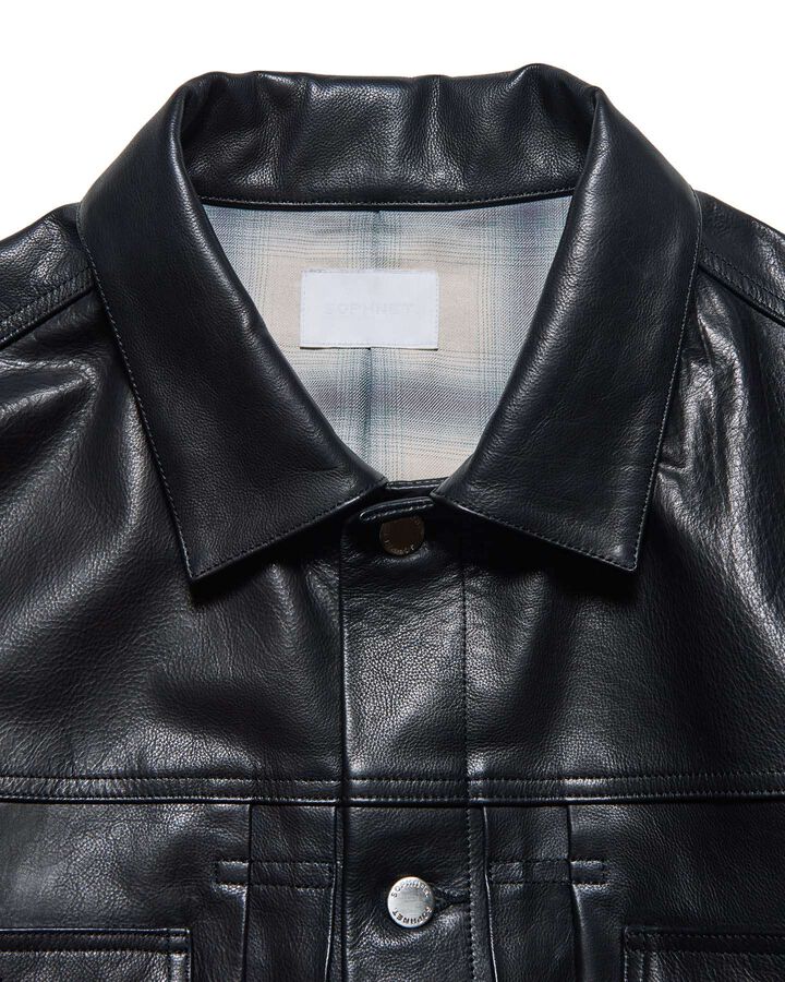 LEATHER TRUCKER JACKET,BLACK, medium image number 2