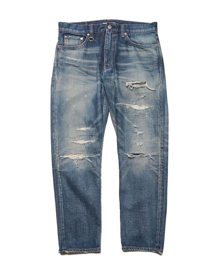 DAMAGED DENIM TAPERED-FIT JEANS,INDIGO, medium image number 0