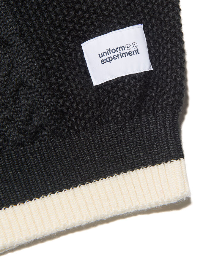 STAR PRINT CHECK PANELED CABLE KNIT,BLACK, medium image number 4