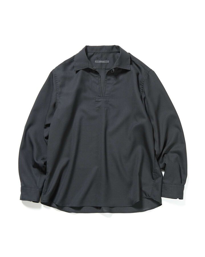 WOOL TWILL PULLOVER SHIRT,BLACK, medium