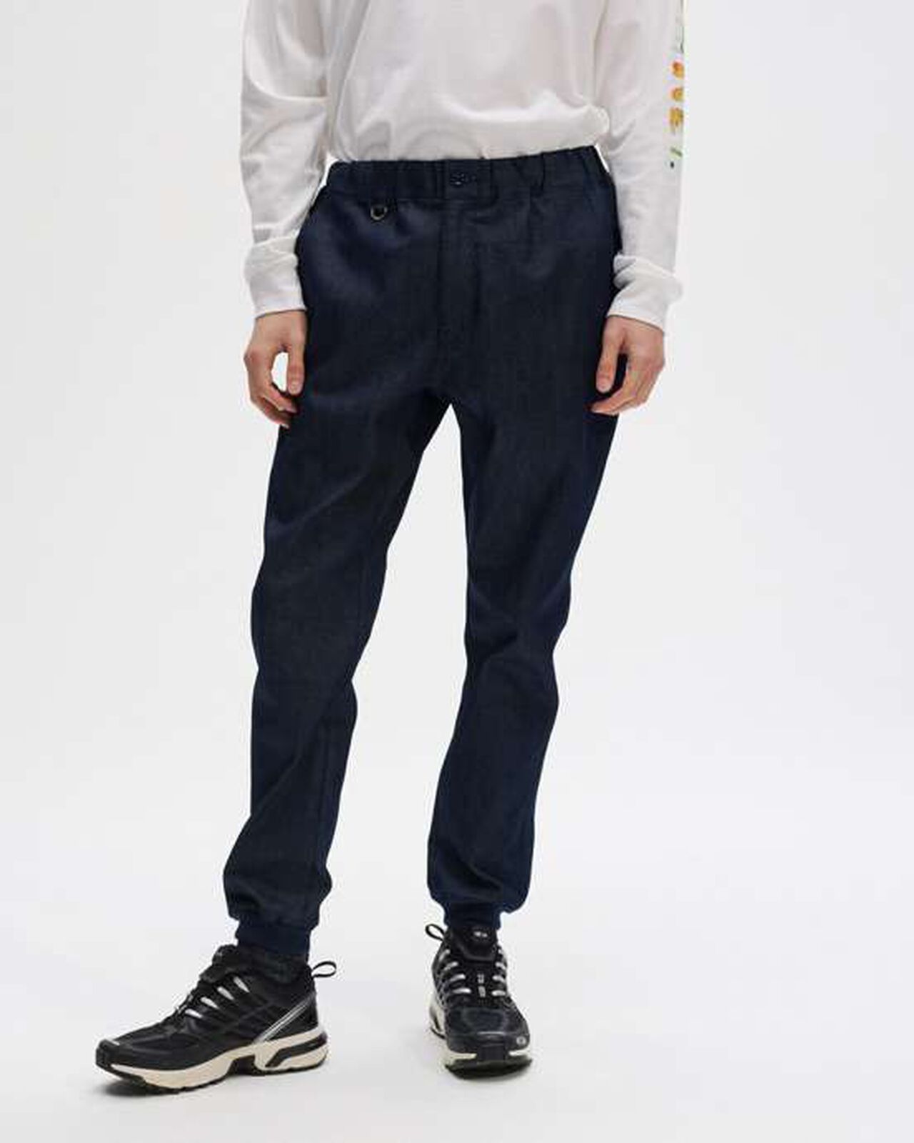 STRETCH DENIM SLIM FIT RIBBED PANTS,INDIGO, large image number 3
