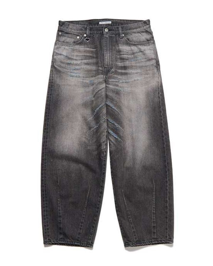 DAMAGED HEM TUCK WIDE STRAIGHT JEANS,BLACK, medium