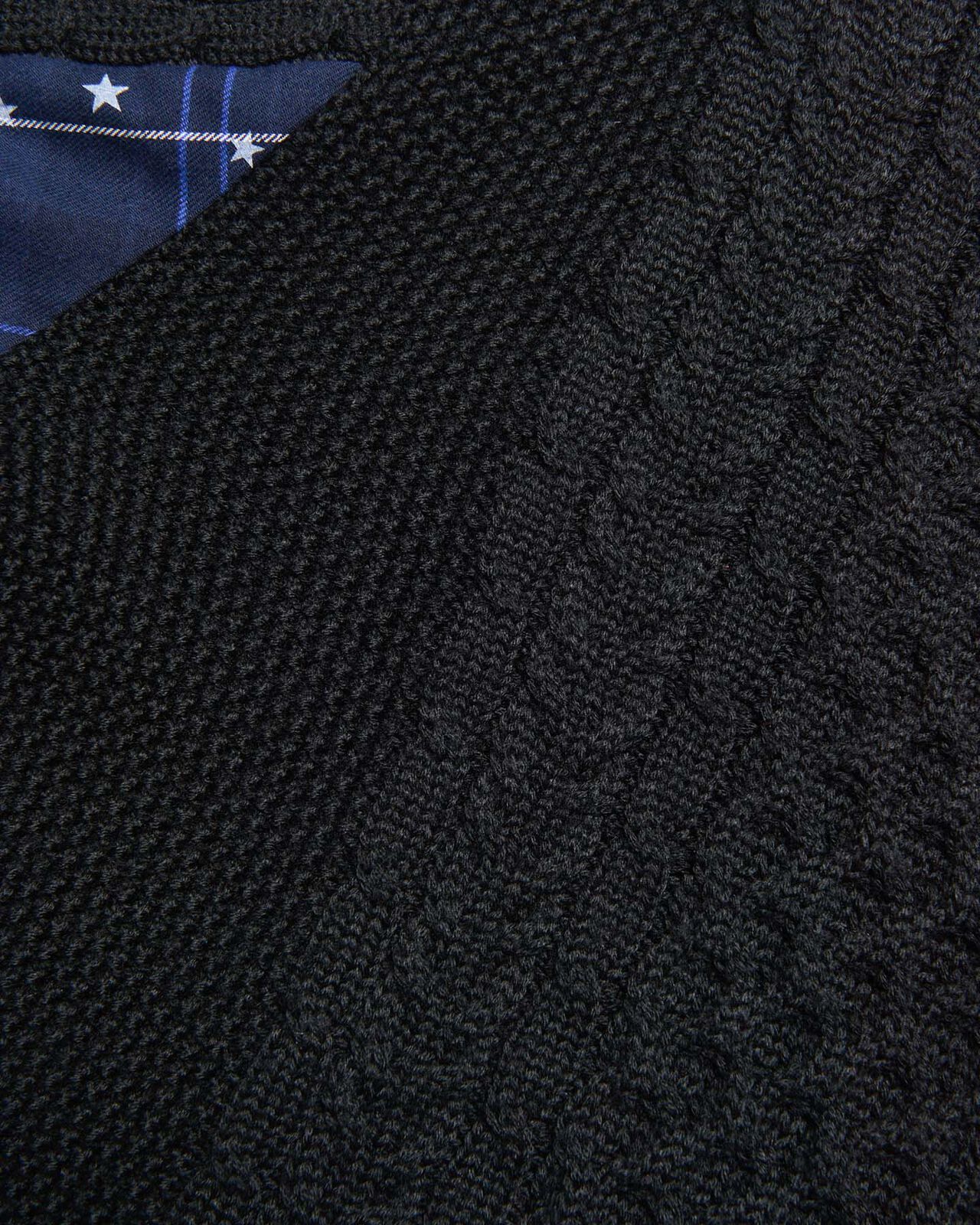 STAR PRINT CHECK PANELED CABLE KNIT,BLACK, large image number 3