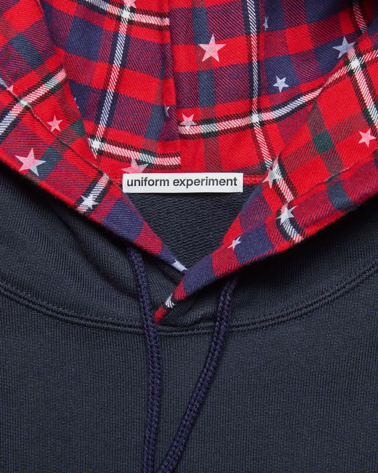 STAR PRINT CHECK LINING SWEAT HOODIE,NAVY, large image number 3