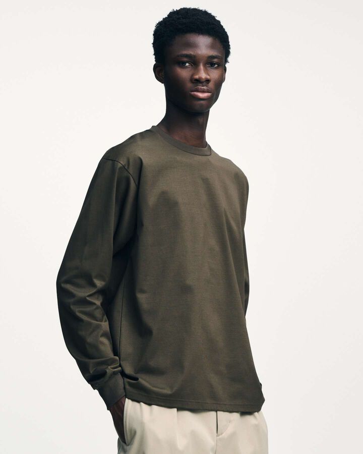 LUSTER COTTON ESSENTIAL L/S TEE,BROWN, medium image number 4