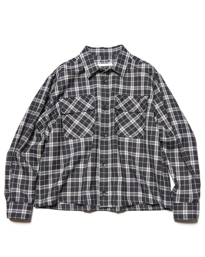SAXONY WOOL CHECK LOGO PATCH SHIRT,A, medium
