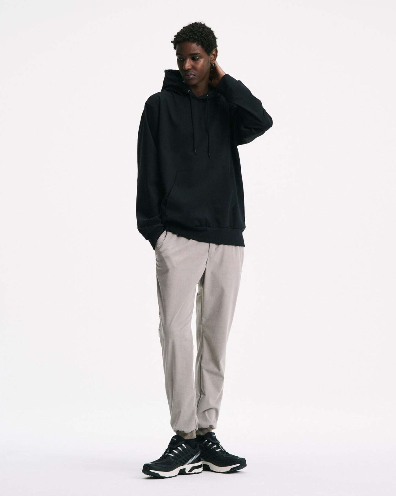 2WAY STRETCH SLIM-FIT RIBBED PANTS,GREIGE, large image number 6