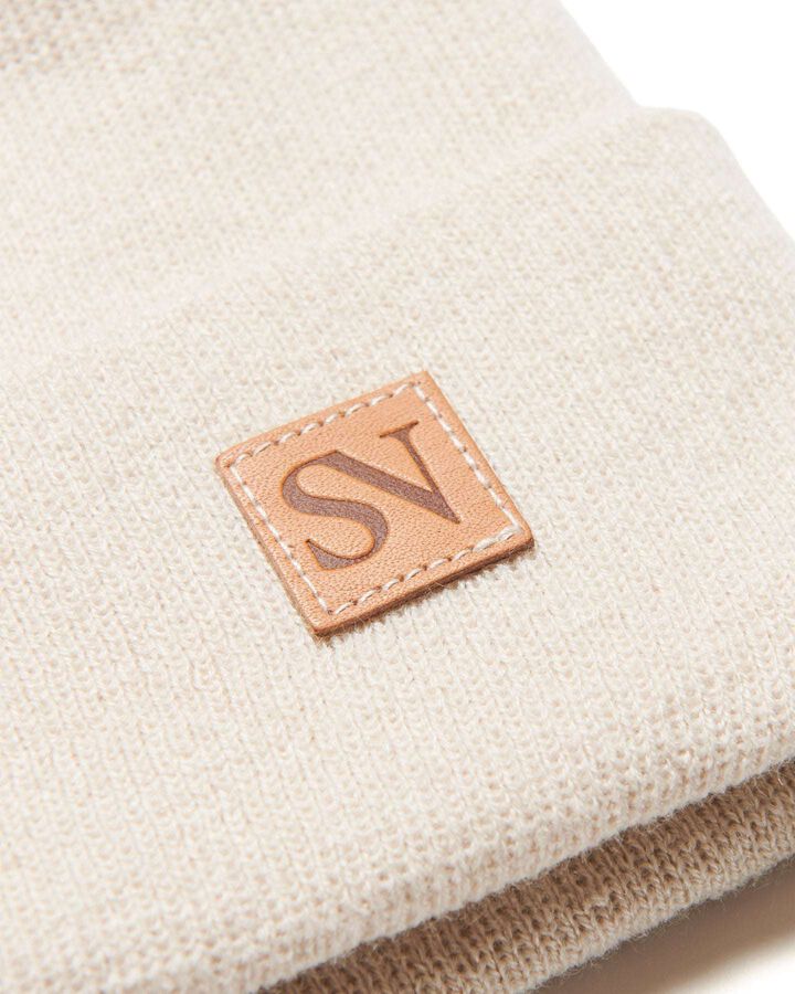 LEATHER PATCH KNIT CAP,OFF WHITE, medium image number 1