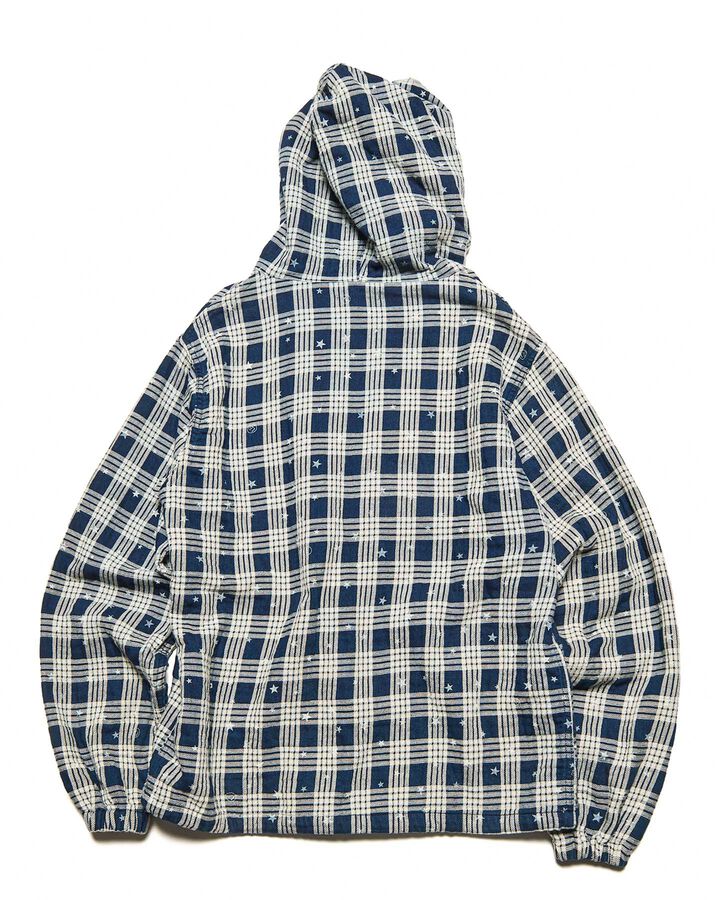 STAR PRINT CHECK HOODED BLOUSON,INDIGO, medium image number 1