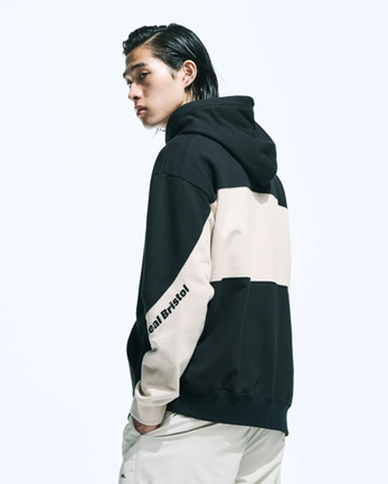PANEL BAGGY SWEAT HOODIE,BLACK, large image number 4