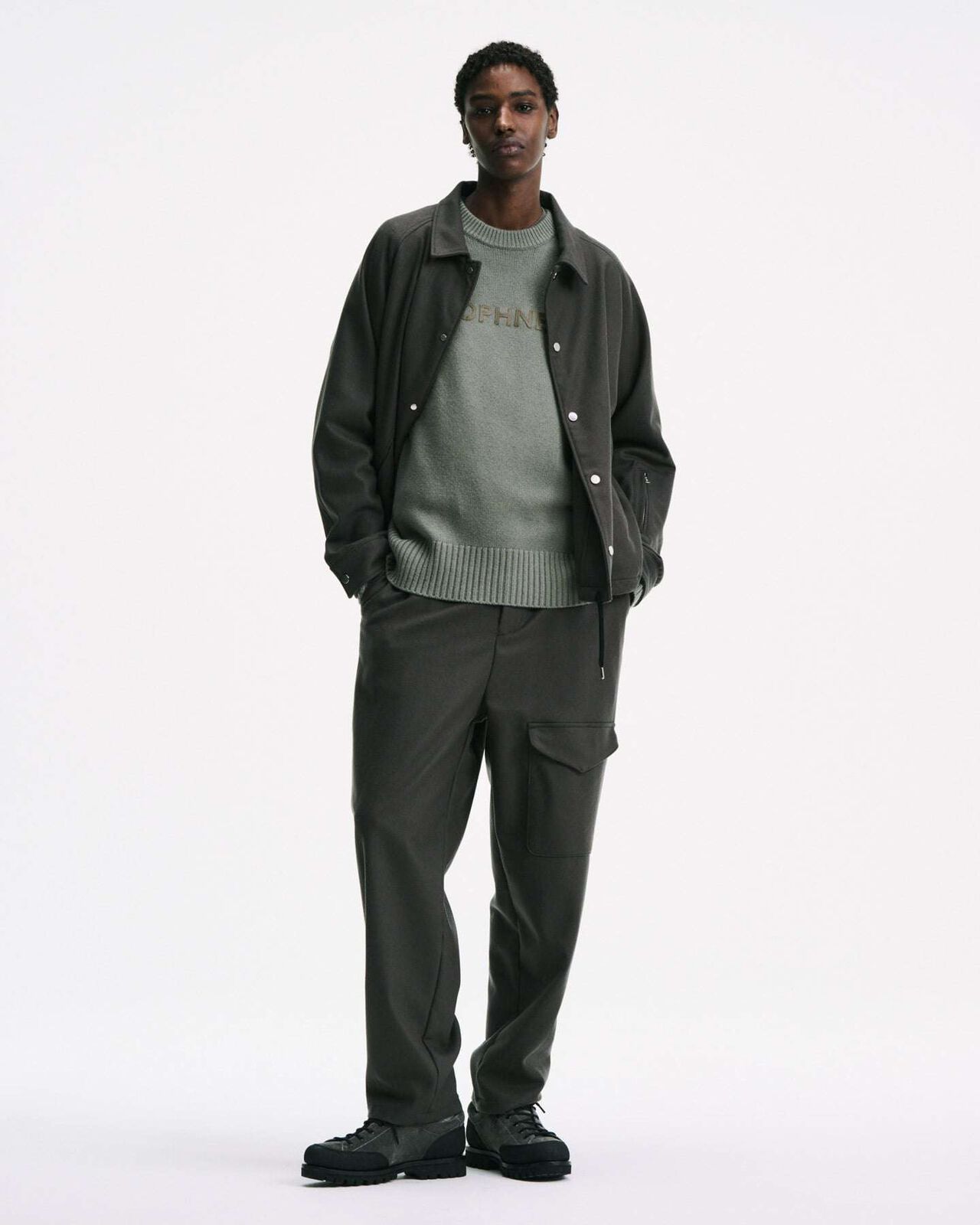 LIGHT MELTON WOOL COACH JACKET,CHARCOAL GRAY, large image number 7