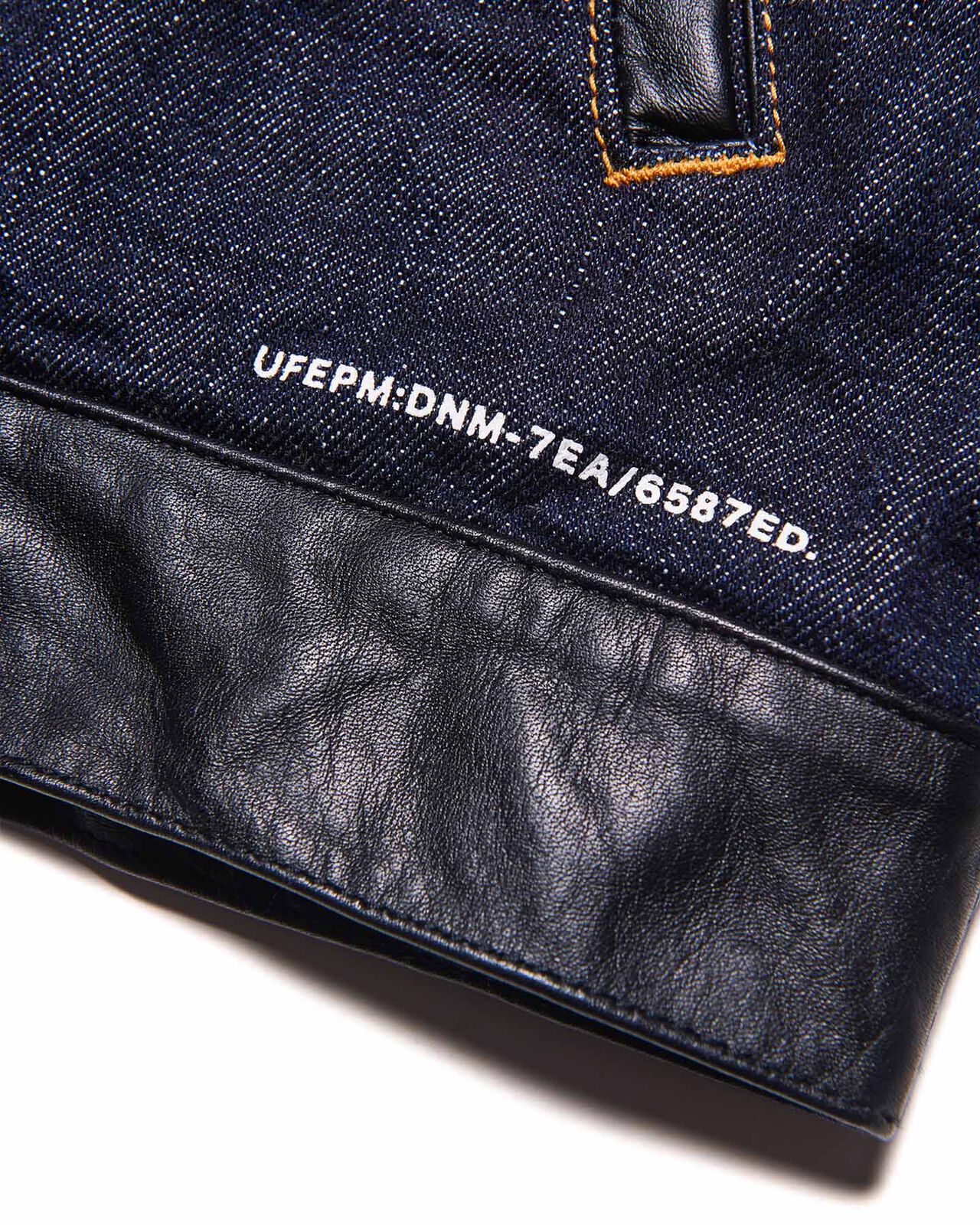 LEATHER ASSEMBLED DENIM TRUCKER JACKET,INDIGO, large image number 5