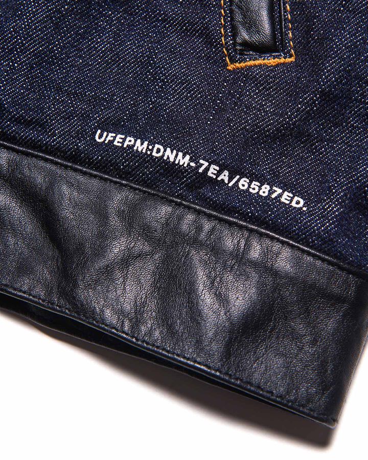 LEATHER ASSEMBLED DENIM TRUCKER JACKET,INDIGO, medium image number 5