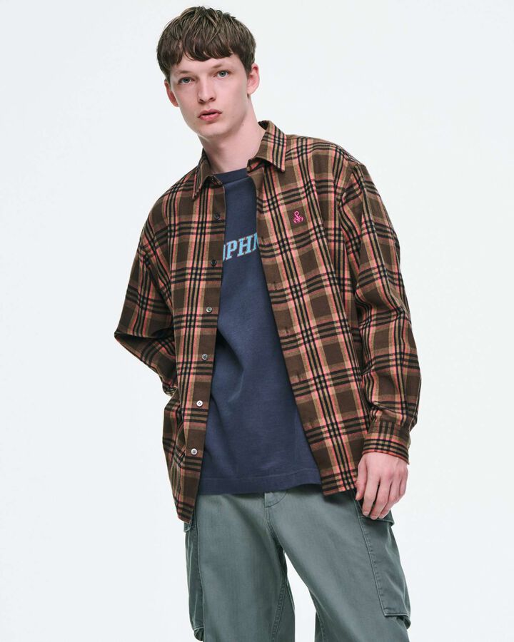 FLANNEL CHECK RELAX-FIT SHIRT,LIGHT GRAY, medium image number 4