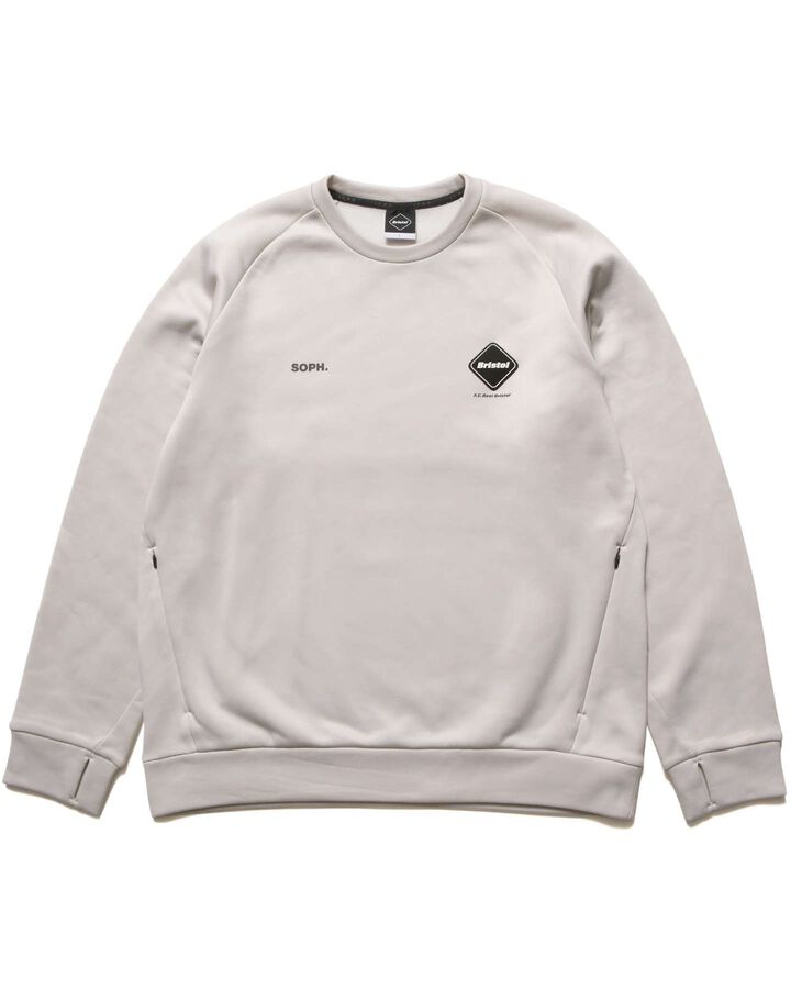 STRETCH FLEECE CREWNECK TOP,LIGHT GRAY, medium