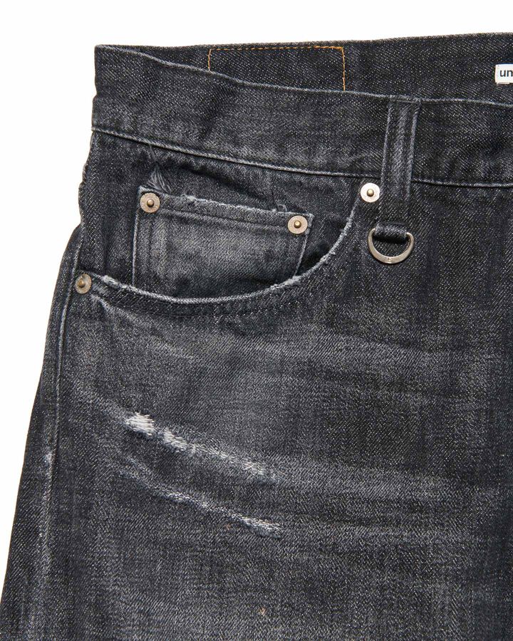 DAMAGED DENIM TAPERED-FIT JEANS,BLACK, medium image number 3