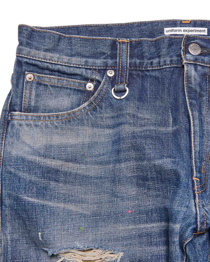 DAMAGED DENIM TAPERED-FIT JEANS,INDIGO, medium image number 2