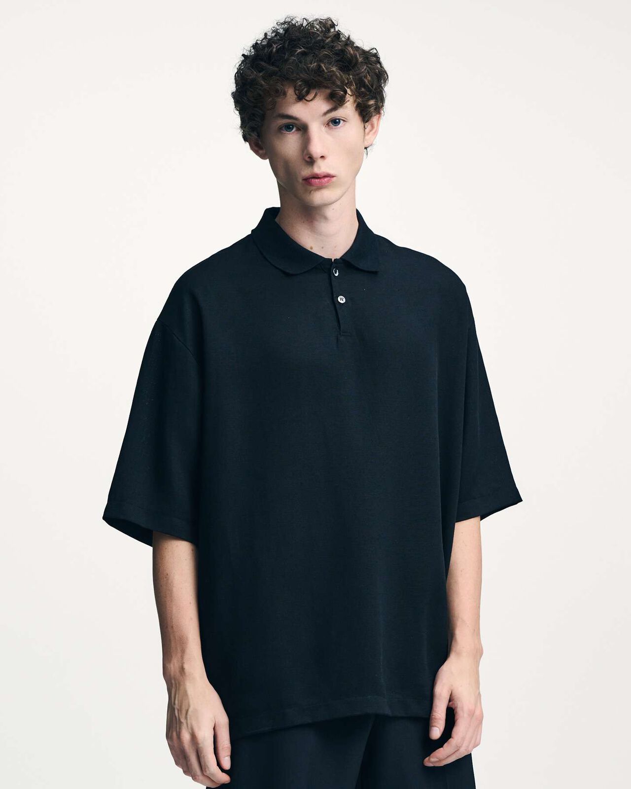LINEN MESH OVERSIZED POLO,OFF WHITE, large image number 4