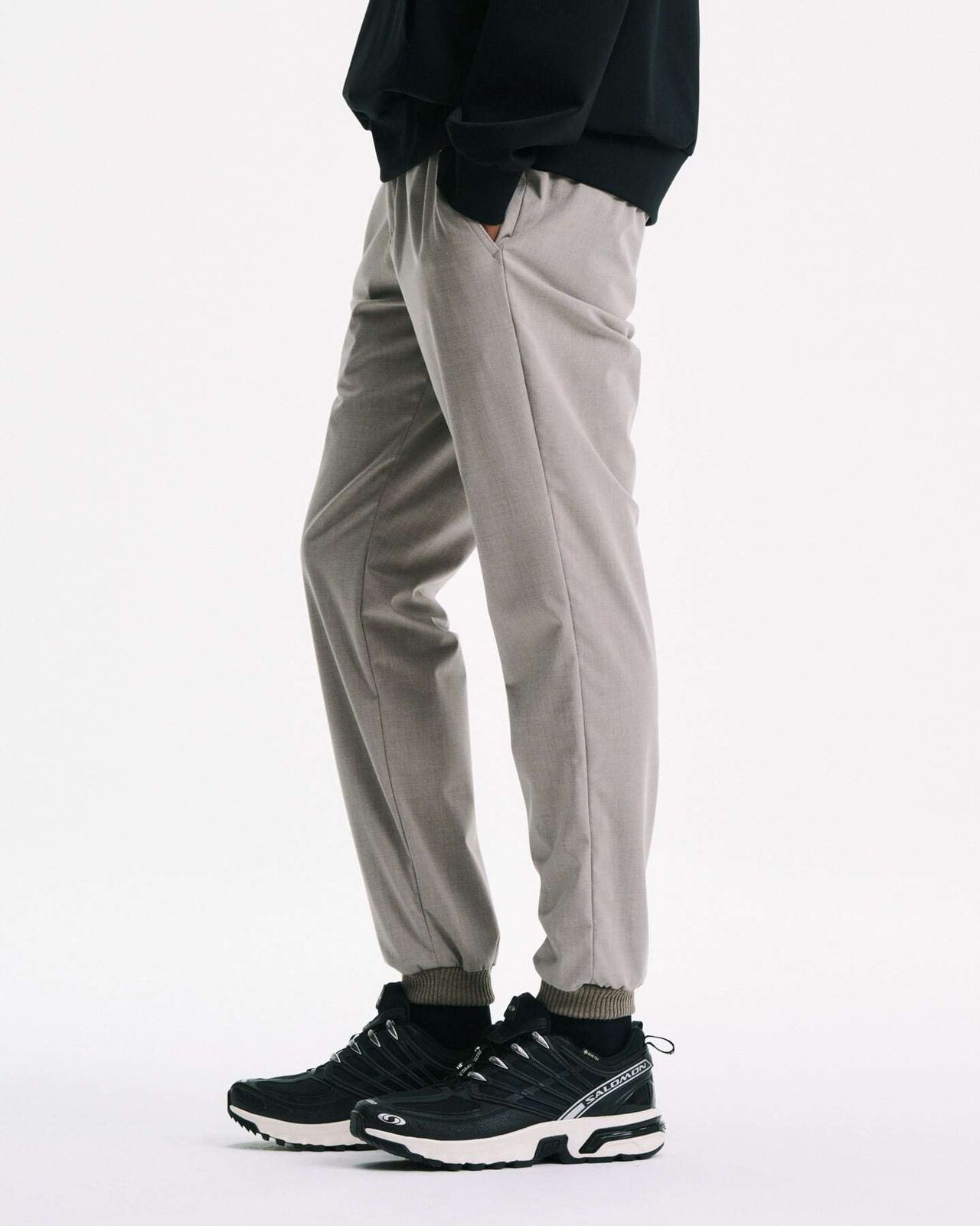 2WAY STRETCH SLIM-FIT RIBBED PANTS,GREIGE, large image number 5