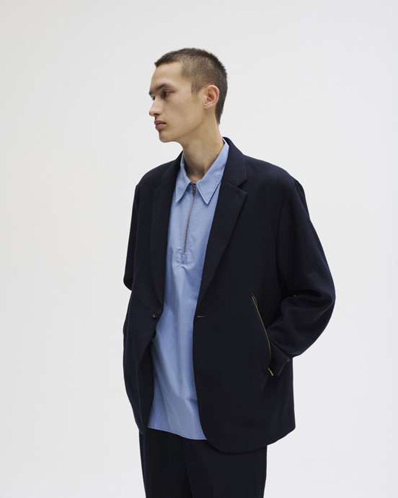 ORGANIC COTTON HALF ZIP S/S SHIRT,BLACK, large image number 5