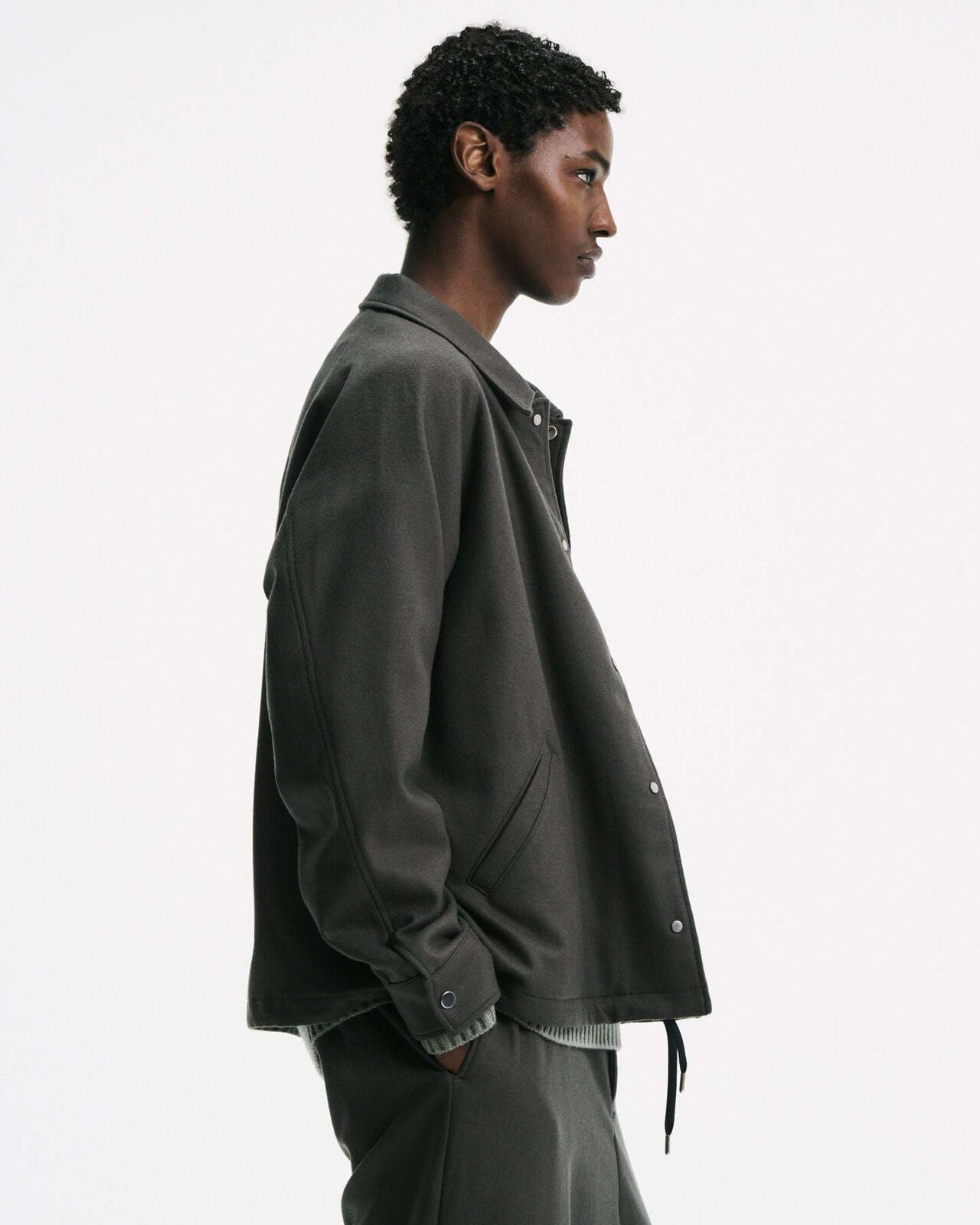 LIGHT MELTON WOOL COACH JACKET,CHARCOAL GRAY, large image number 6
