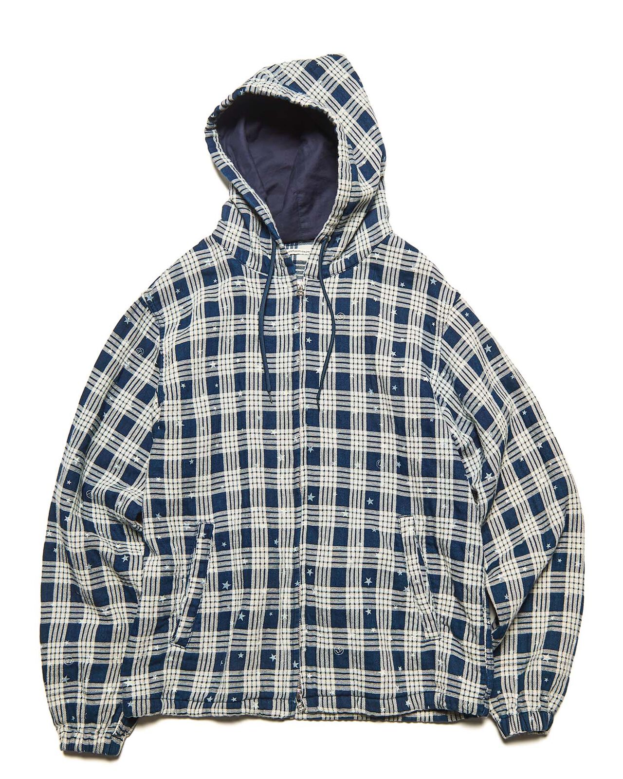 STAR PRINT CHECK HOODED BLOUSON,INDIGO, large image number 0