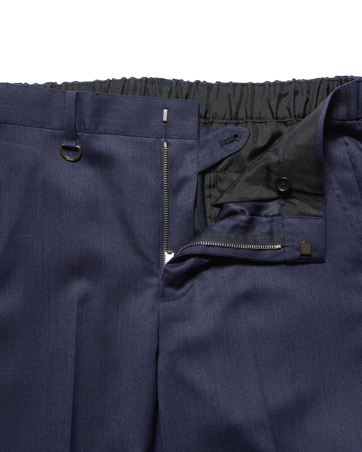 WOOL GABARDINE SLIM-FIT SHIRRING SLACKS,NAVY, medium image number 2