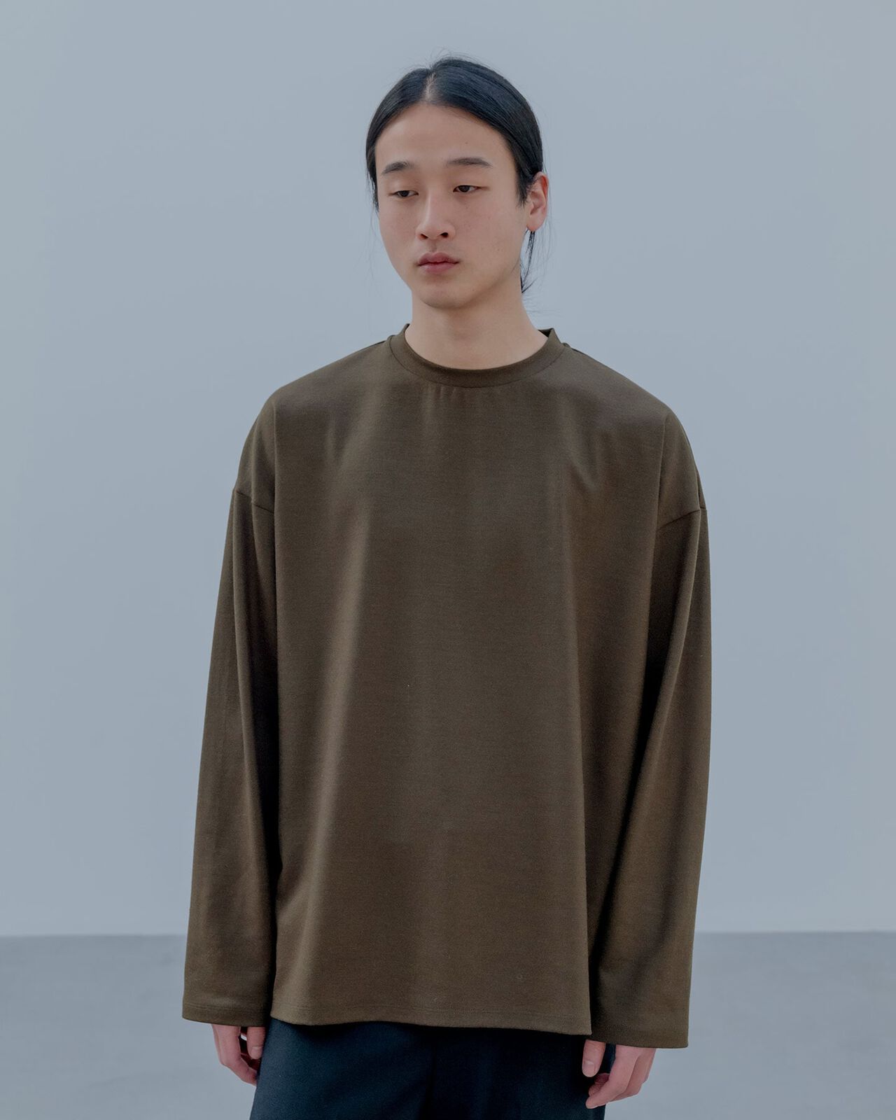 SILKY MILLED WOOL LOOSE L/S TEE,BLACK, large image number 4