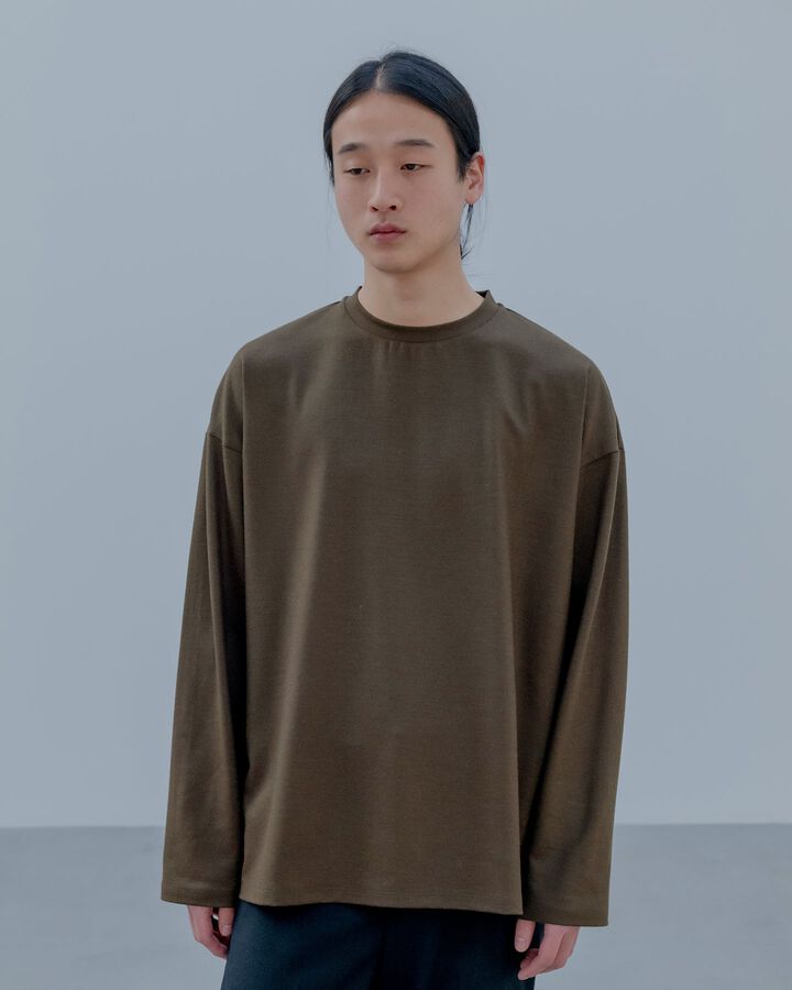 SILKY MILLED WOOL LOOSE L/S TEE,BLACK, medium image number 4