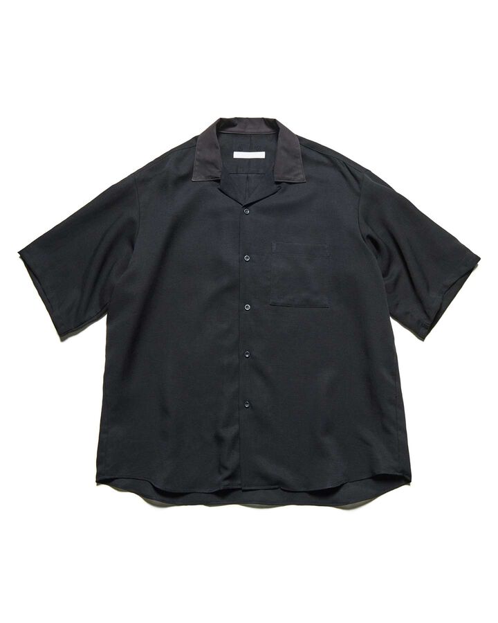 LINEN MESH S/S SHIRT,BLACK, medium