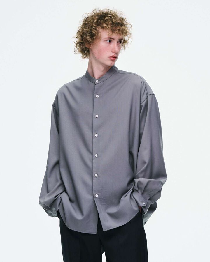 WASHBLE WOOL BAND COLLAR SHIRT,BLACK, medium image number 5