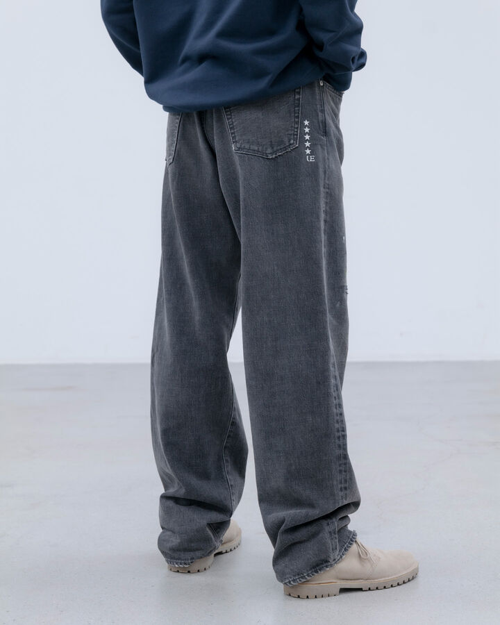 DAMAGED DENIM WIDE-FIT JEANS,BLACK, medium image number 7