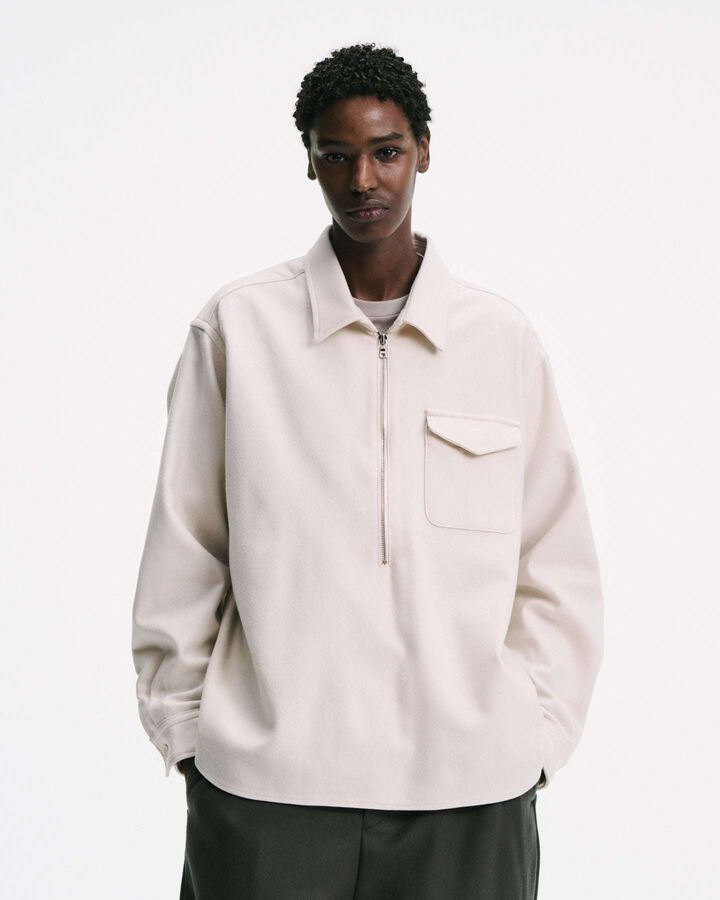 LIGHT MELTON WOOL HALF-ZIP SHIRT,OFF WHITE, medium image number 4