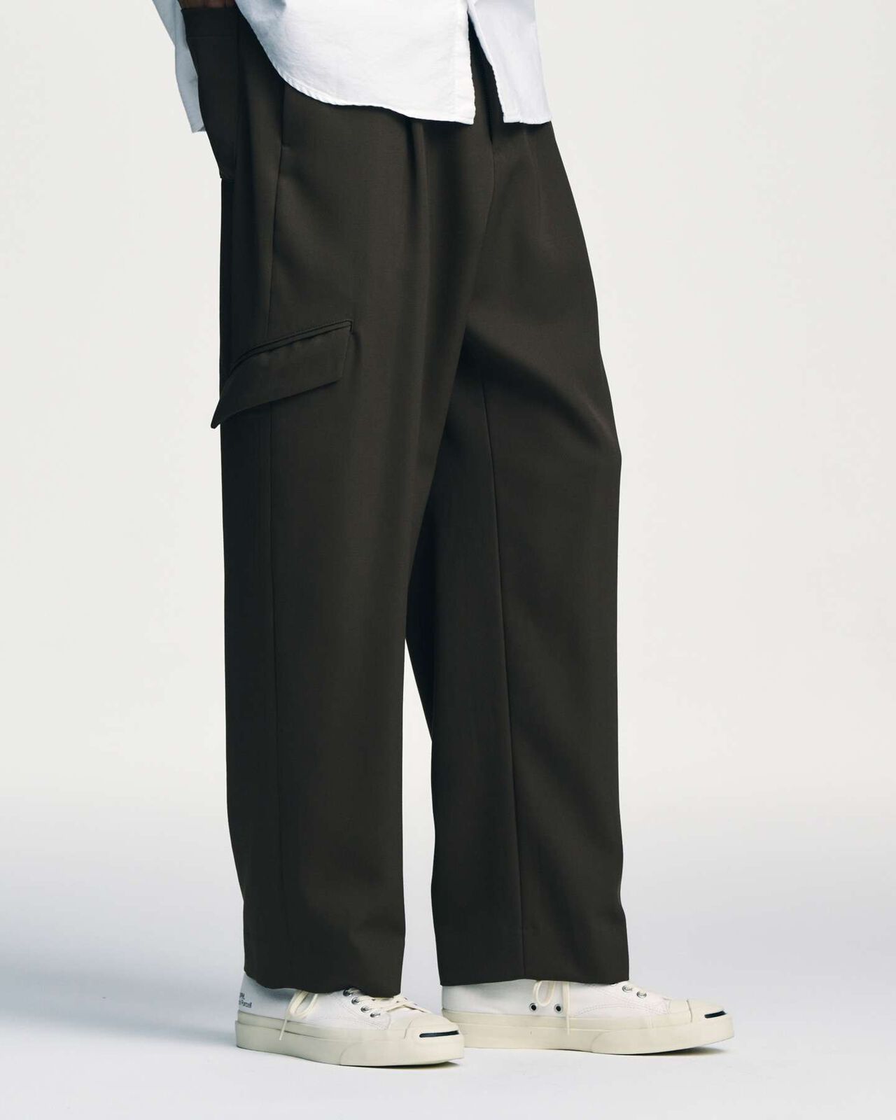 DOESKIN WOOL SIDE POCKET SLACKS,BLACK, large image number 4