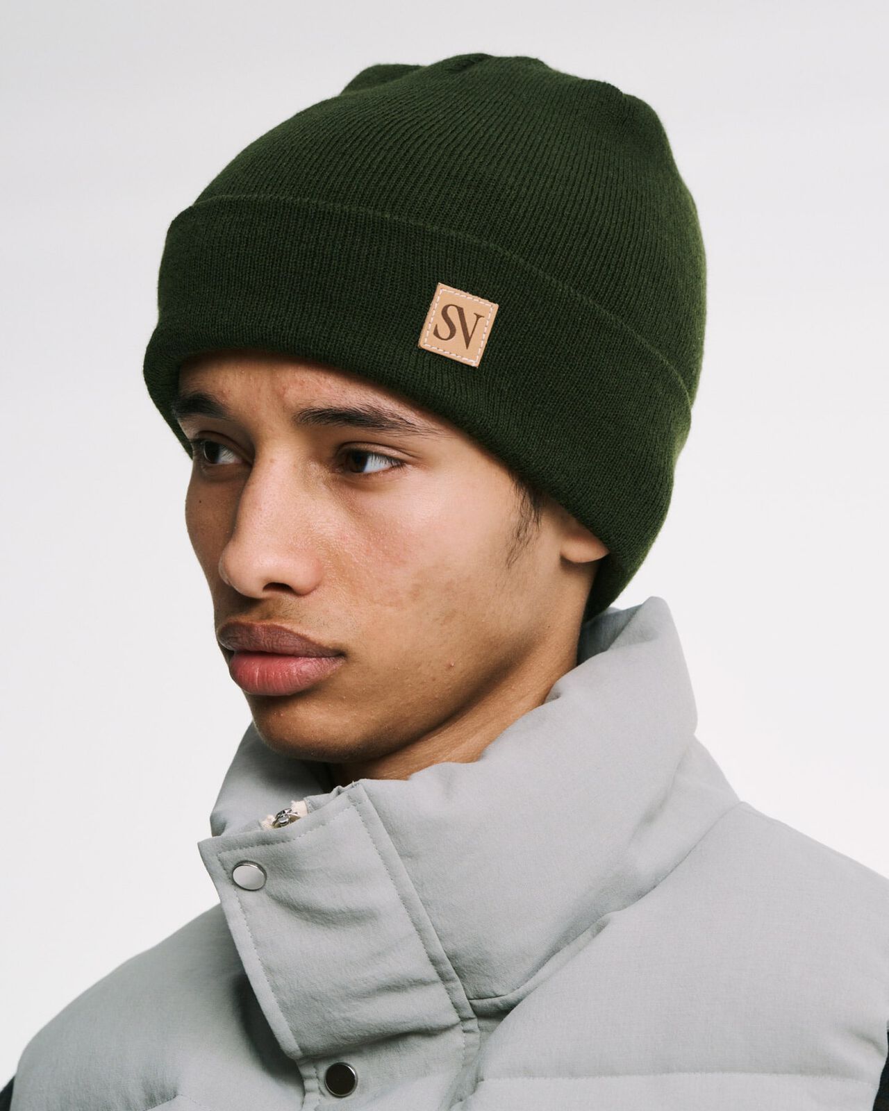 LEATHER PATCH KNIT CAP,KHAKI, large image number 2