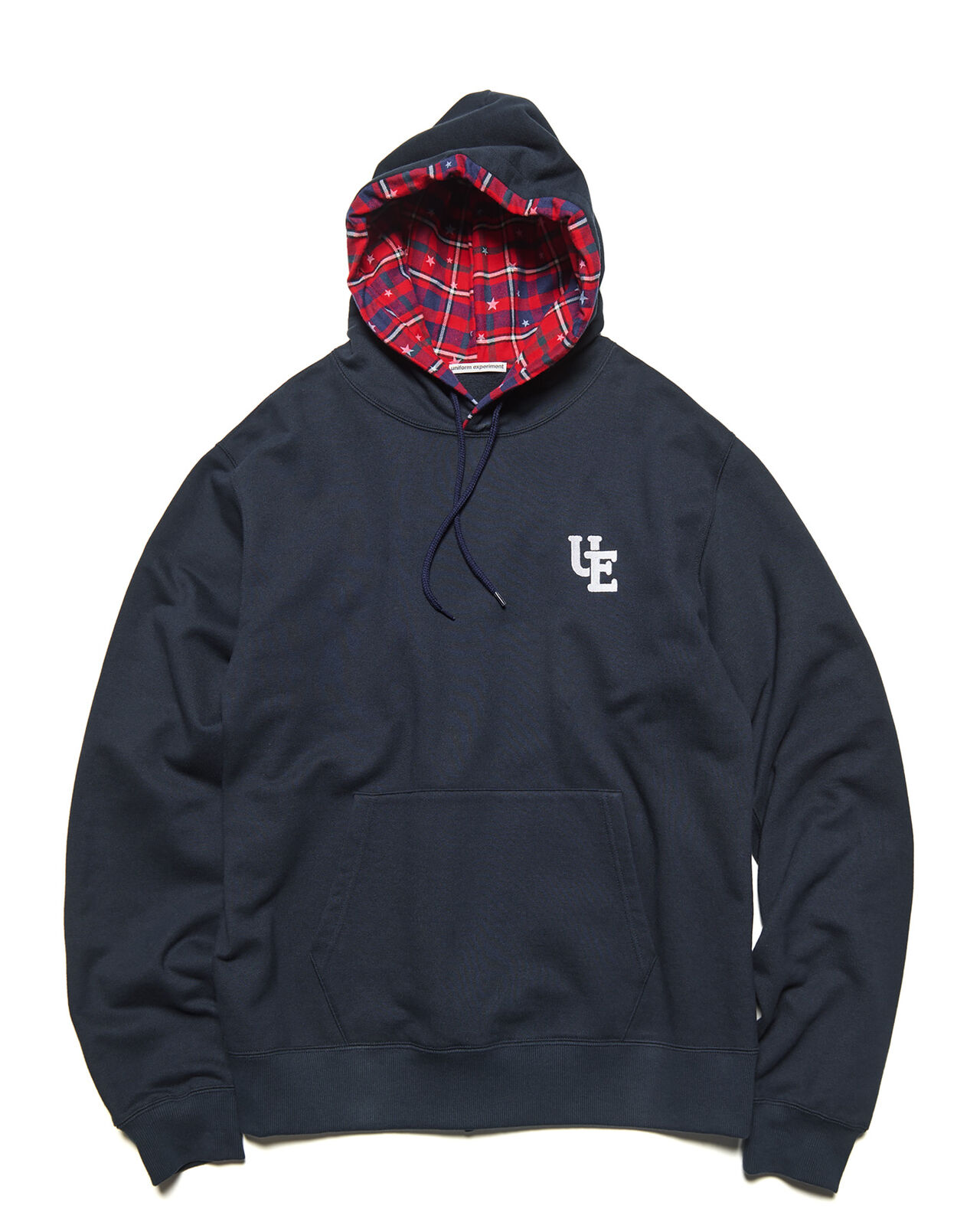 STAR PRINT CHECK LINING SWEAT HOODIE,NAVY, large image number 0