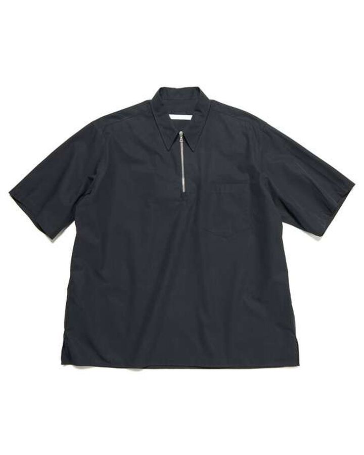 ORGANIC COTTON HALF ZIP S/S SHIRT,BLACK, medium