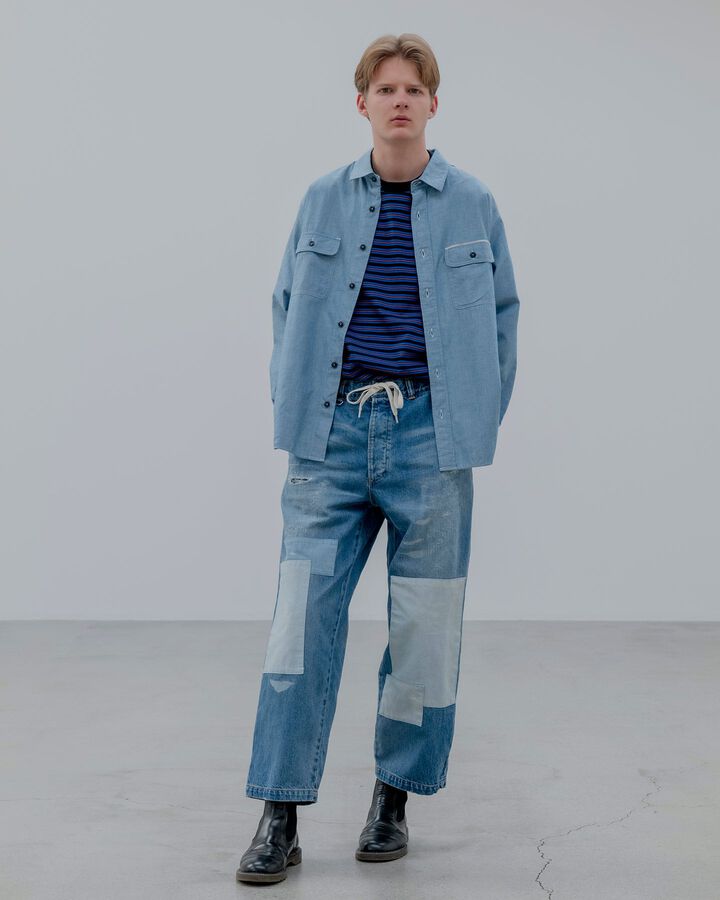 PATCHWORKED DENIM WIDE-FITJEANS,INDIGO, medium image number 6