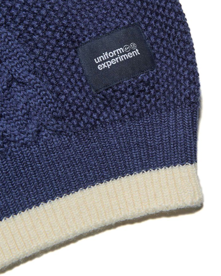 STAR PRINT CHECK PANELED CABLE KNIT,NAVY, medium image number 4