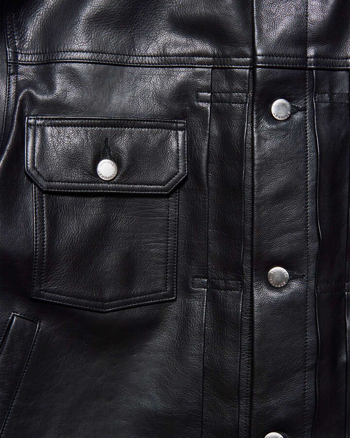 LEATHER TRUCKER JACKET,BLACK, medium image number 4