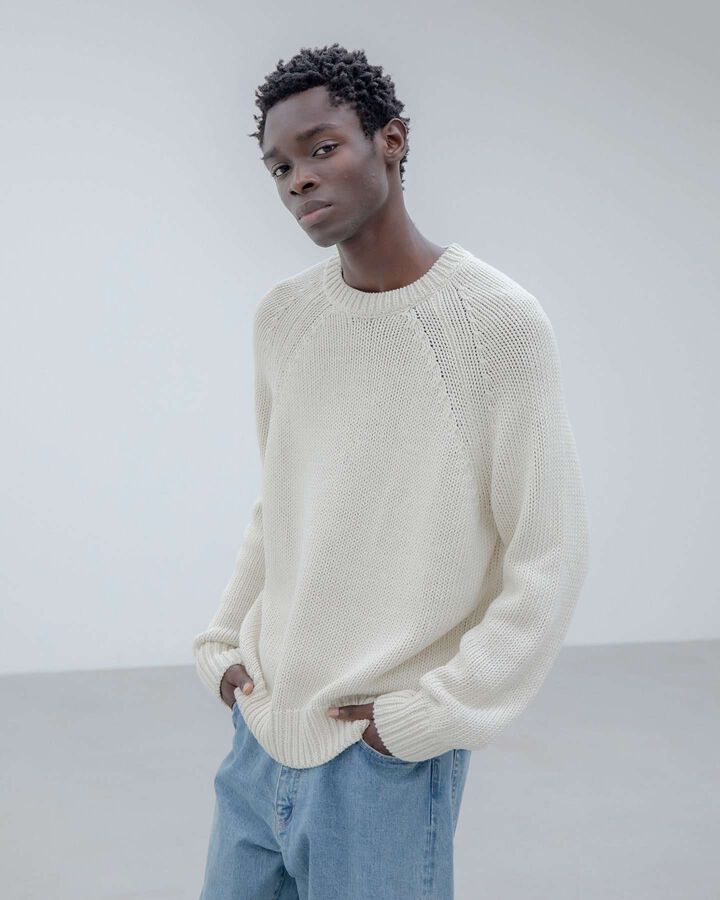 LOW GAUGE CREWNECK KNIT,OFF WHITE, medium image number 2