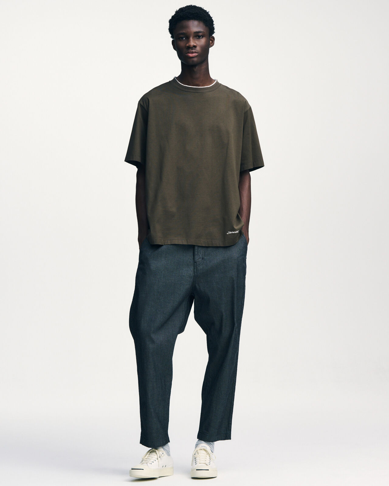 LUSTER COTTON DOUBLE RIB WIDE TEE,BLACK, large image number 6