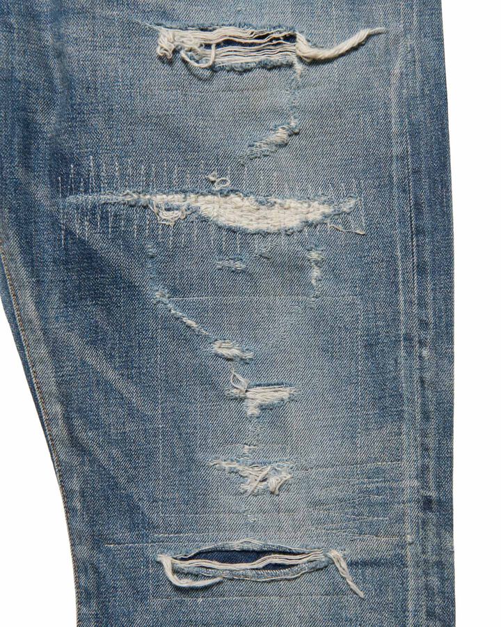 DAMAGED DENIM TAPERED-FIT JEANS,INDIGO, medium image number 2