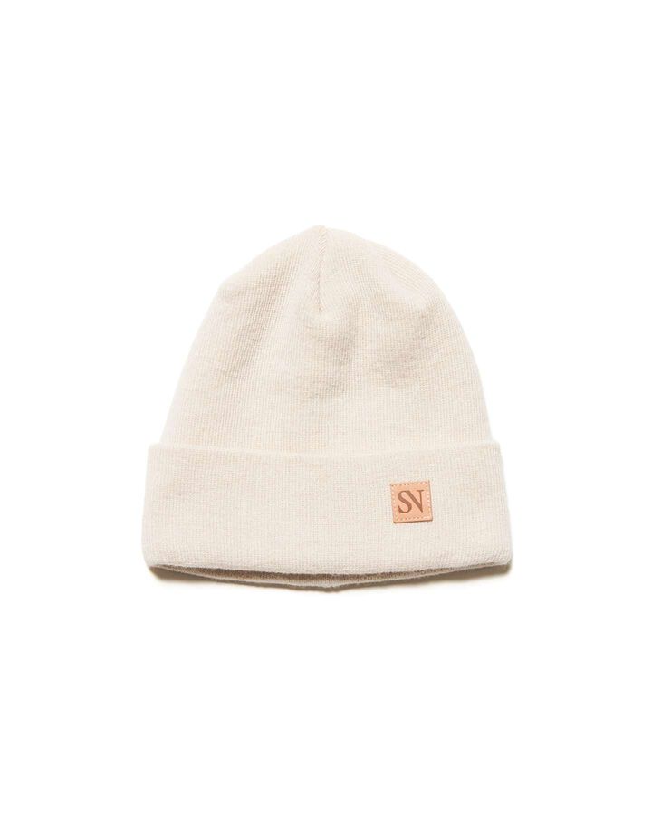 LEATHER PATCH KNIT CAP,OFF WHITE, medium