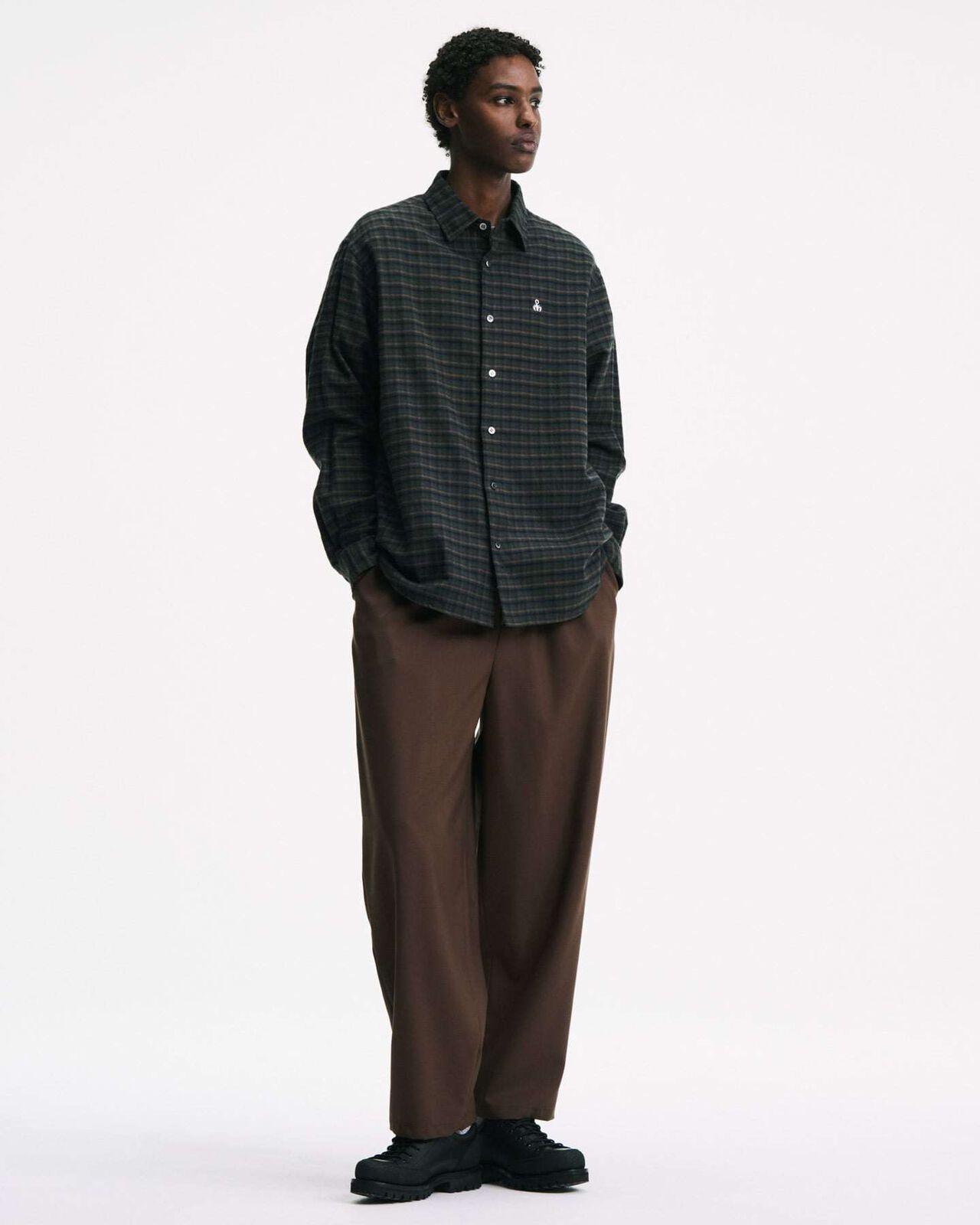 WASHABLE SUMMER WOOL TAPERED BOLD PANTS,BROWN, large image number 3