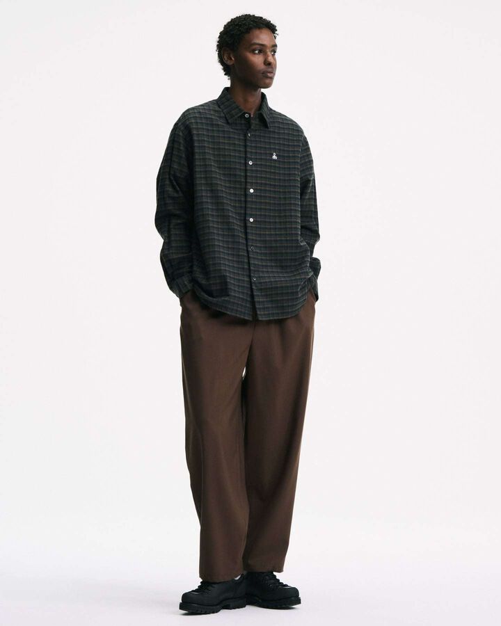 WASHABLE SUMMER WOOL TAPERED BOLD PANTS,BROWN, medium image number 3